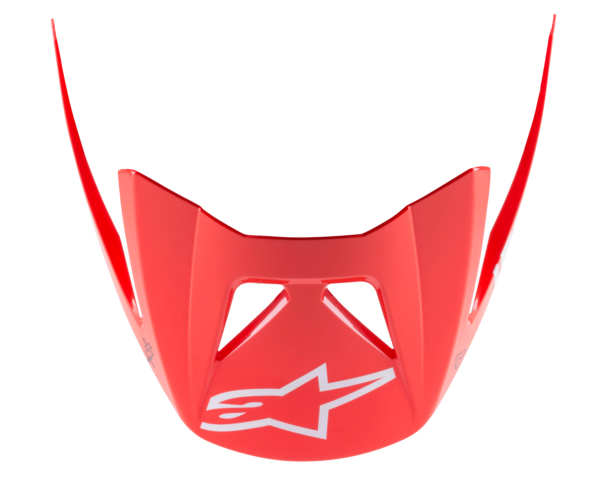 Alpinestars Visier Vector Tech A2, MTB-Helmvisier, Leuchtend Rot mit weißem Stern-Logo, aerodynamisches Design mit kantigen Erweiterungen, glänzende Oberfläche für Mountainbiking