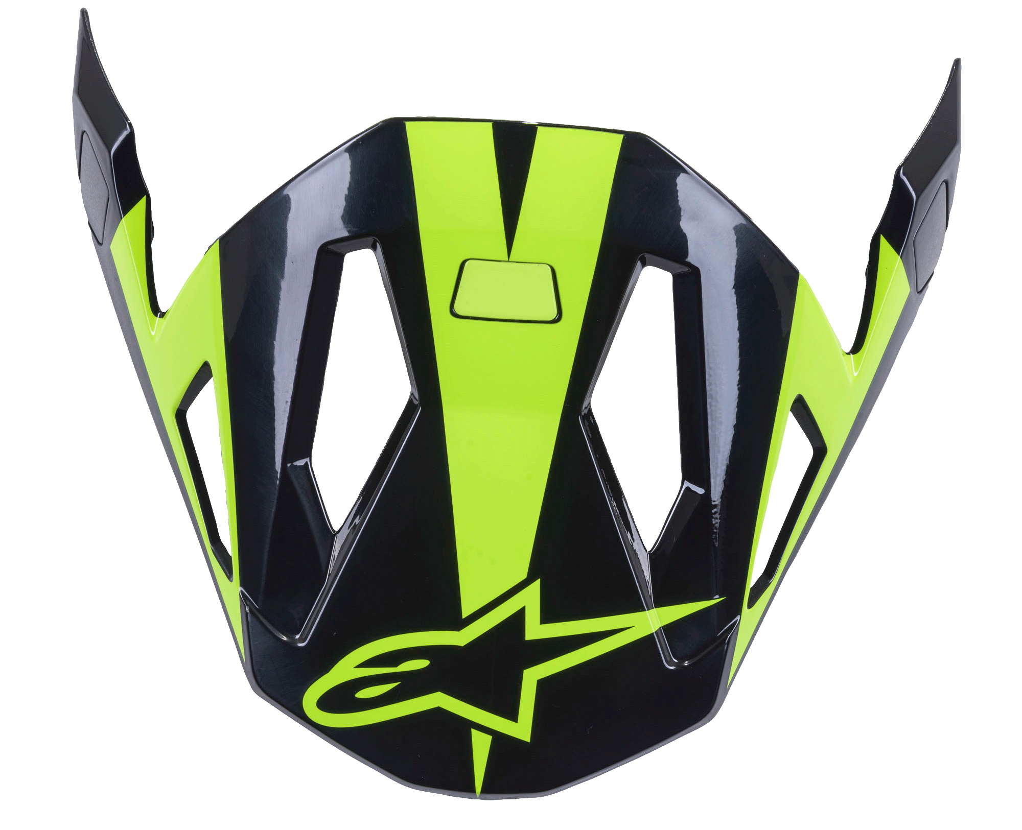 Alpinestars Missile Visor, accessoire pour casque de VTT, noir et jaune fluo brillant, design aérodynamique avec ouvertures pour la circulation de l'air, finition brillante avec logo étoile jaune fluo