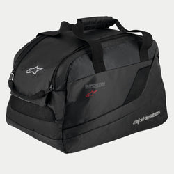 Alpinestars Supertech R10 helmtas, zwart, gevoerde semi-stijve constructie voor motorhelmen, voorzien van handgrepen met klittenbandsluiting, ritsopening, mesh ventilatiepanelen en reflecterende Alpinestars- en Supertech-logo's