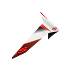 Alpinestars Supertech R10 Team Standaard Spoiler, motorhelm-accessoire, glanzende Black Carbon, rode en witte afwerking, aerodynamisch vervangingsonderdeel met scherp hoekig ontwerp en opvallende grafische branding.