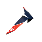 Spoiler standard Alpinestars Supertech R10 Team, accessoire pour casque de moto, noir carbone, rouge fluo et bleu foncé mat, design aérodynamique angulaire en forme d'aile avec logo S blanc, pièce de rechange officielle pour casques S-R10