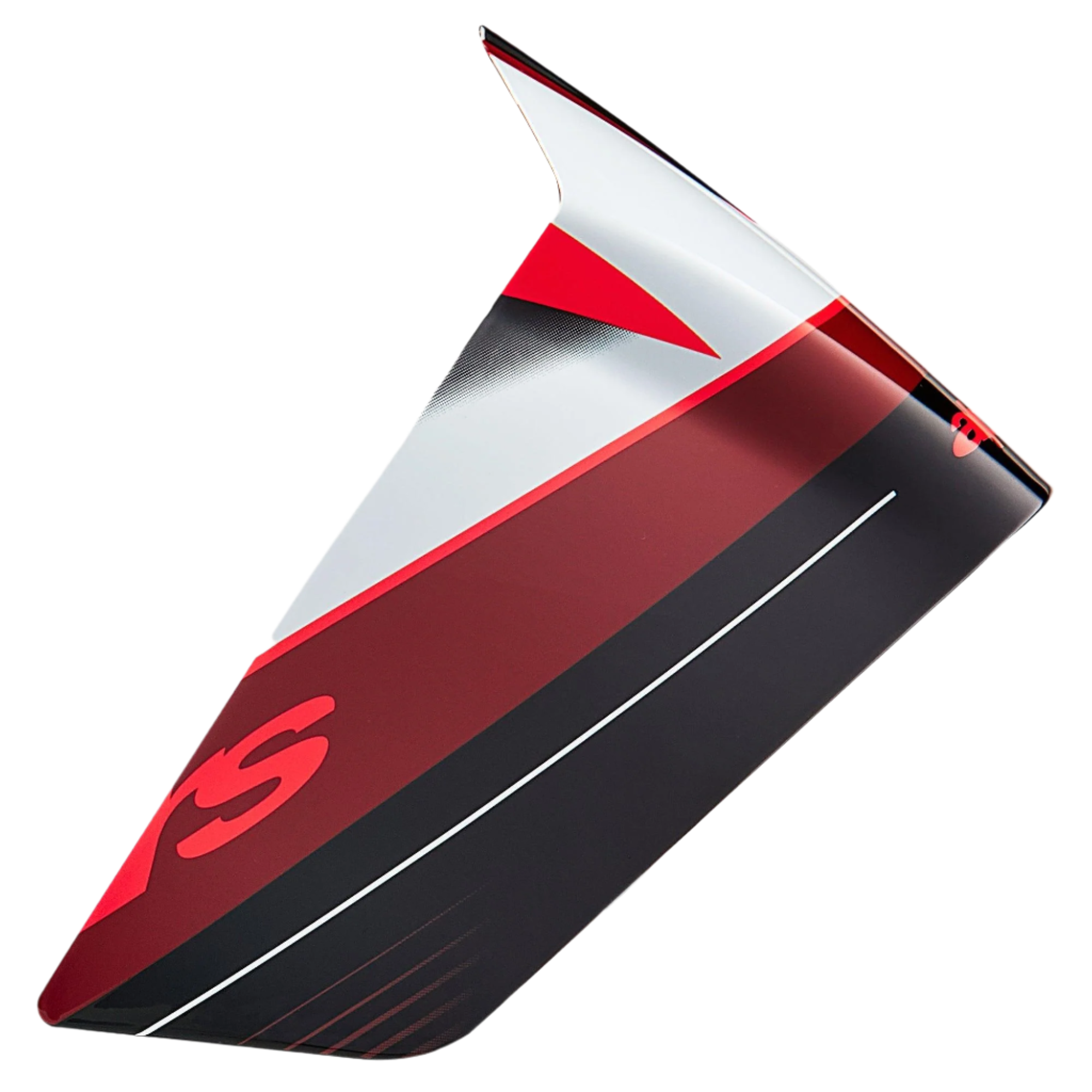 Alpinestars Supertech R10 Team Race Spoiler, helmaccessoire, zwart carbon, rood en wit glanzend, aerodynamisch vervangingsonderdeel met hoekige graphics en een slank profiel