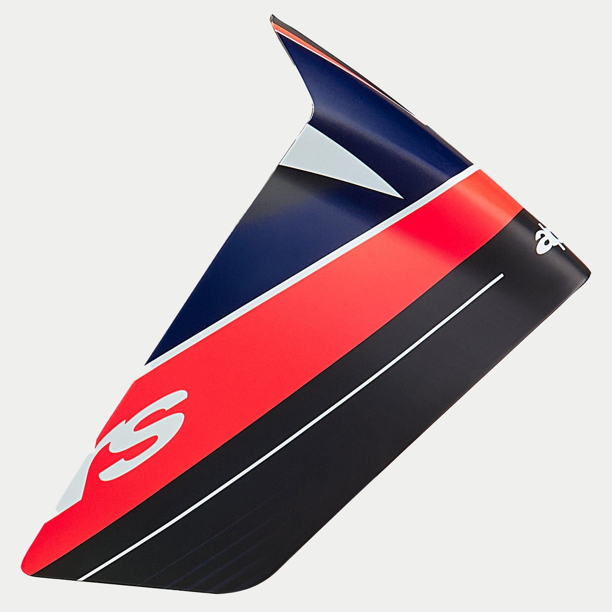 Alpinestars Supertech R10 Team Rennspoiler, Helmzubehör, Black Carbon, Fluo-Rot und Dunkelblau Matt, aerodynamisches Flügeldesign mit weißen Logo-Grafiken, Ersatzteil für Motorrad-Rennhelme