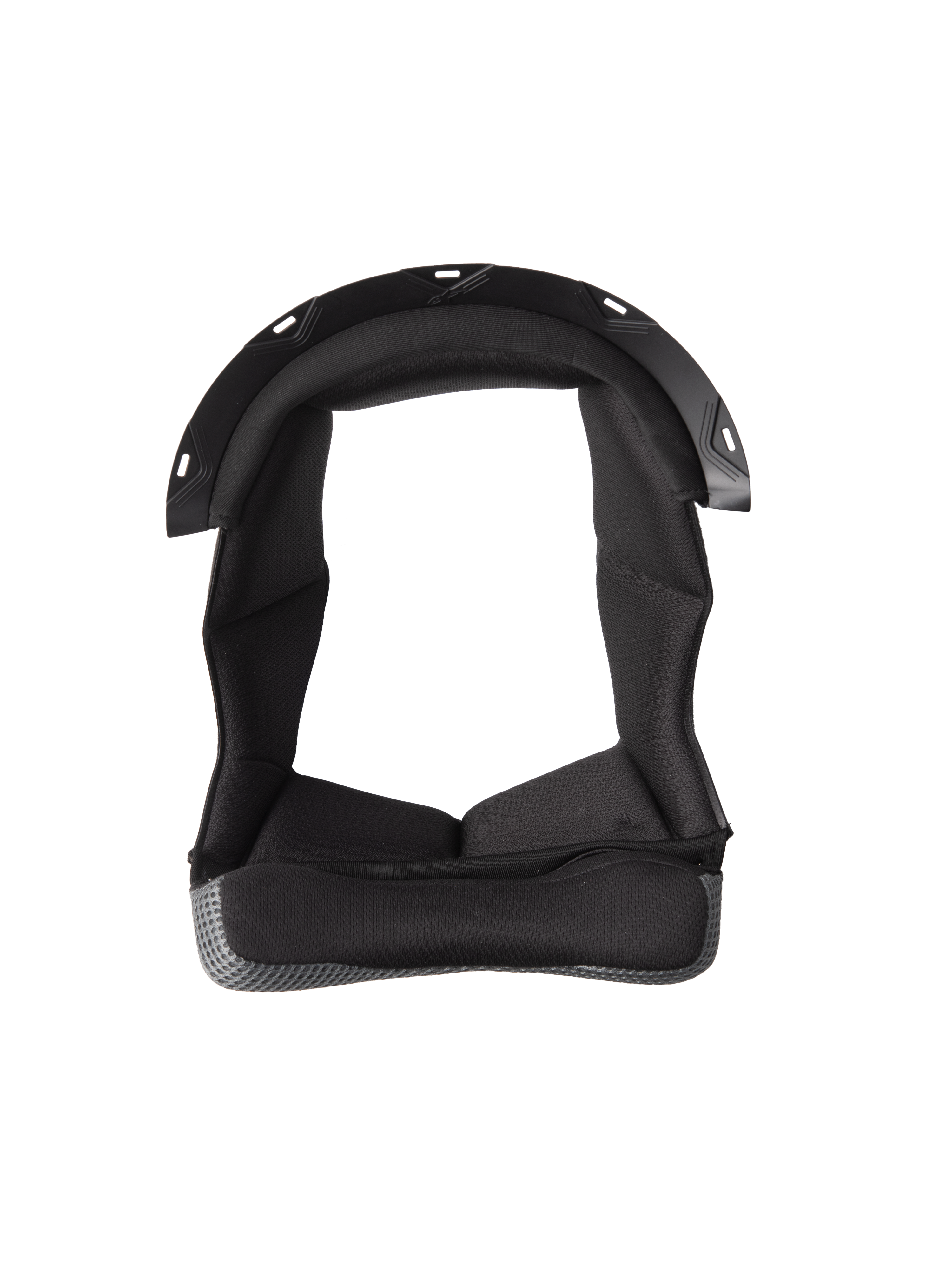 Alpinestars S-M7 Kronenpolster, schwarzes Helmfutter mit U-förmigem Design, gepolsterte Innenseite mit strukturiertem Gewebe, grauer Mesh-Rand, Kunststoff-Druckknopf-Verbindungen, Komfort- und Schutzpolsterung für Motorradhelme