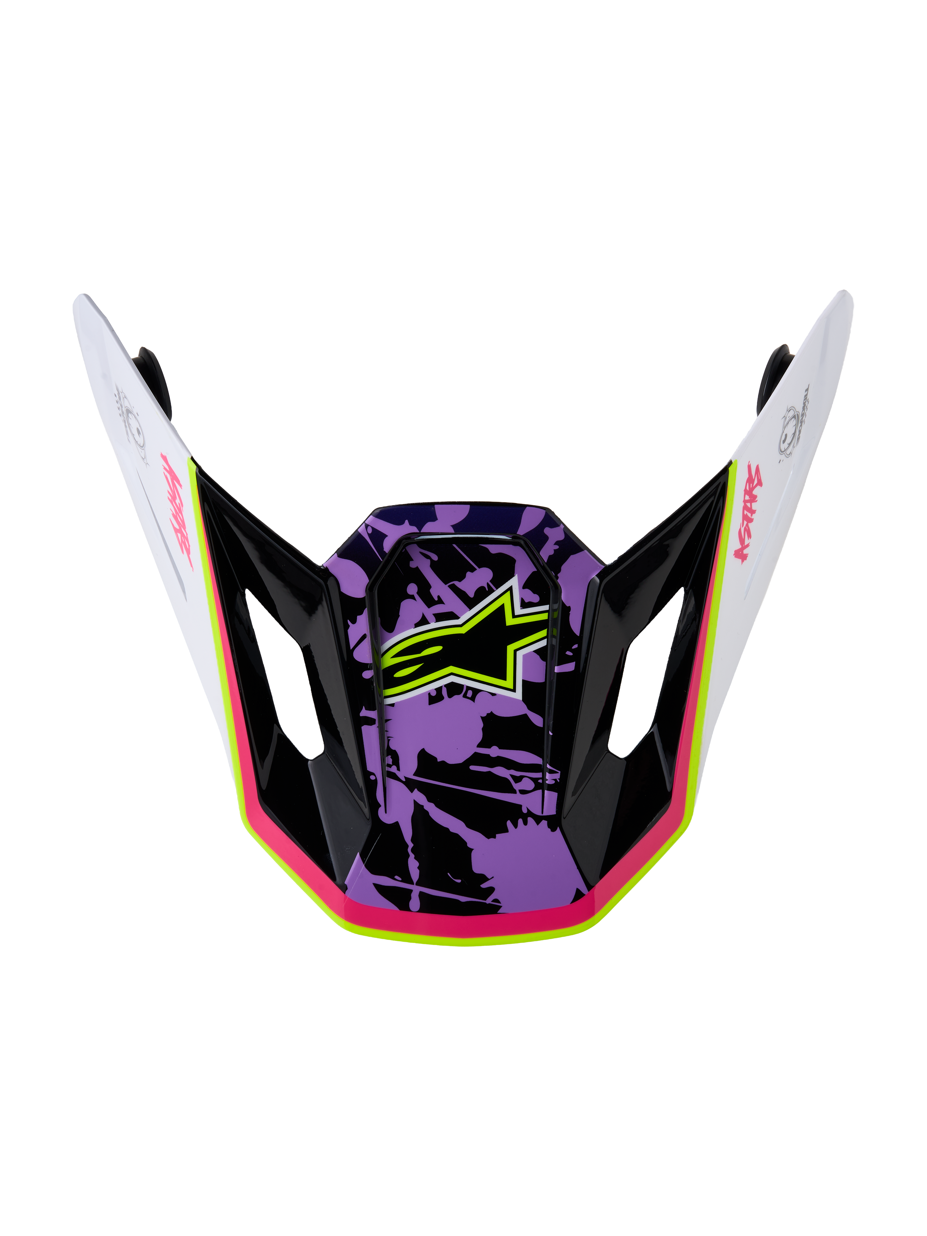 Alpinestars S-M7 Blaster vizier, reserveonderdeel voor motorcrosshelmen, paars, wit en roze, glanzende afwerking met ster-logo