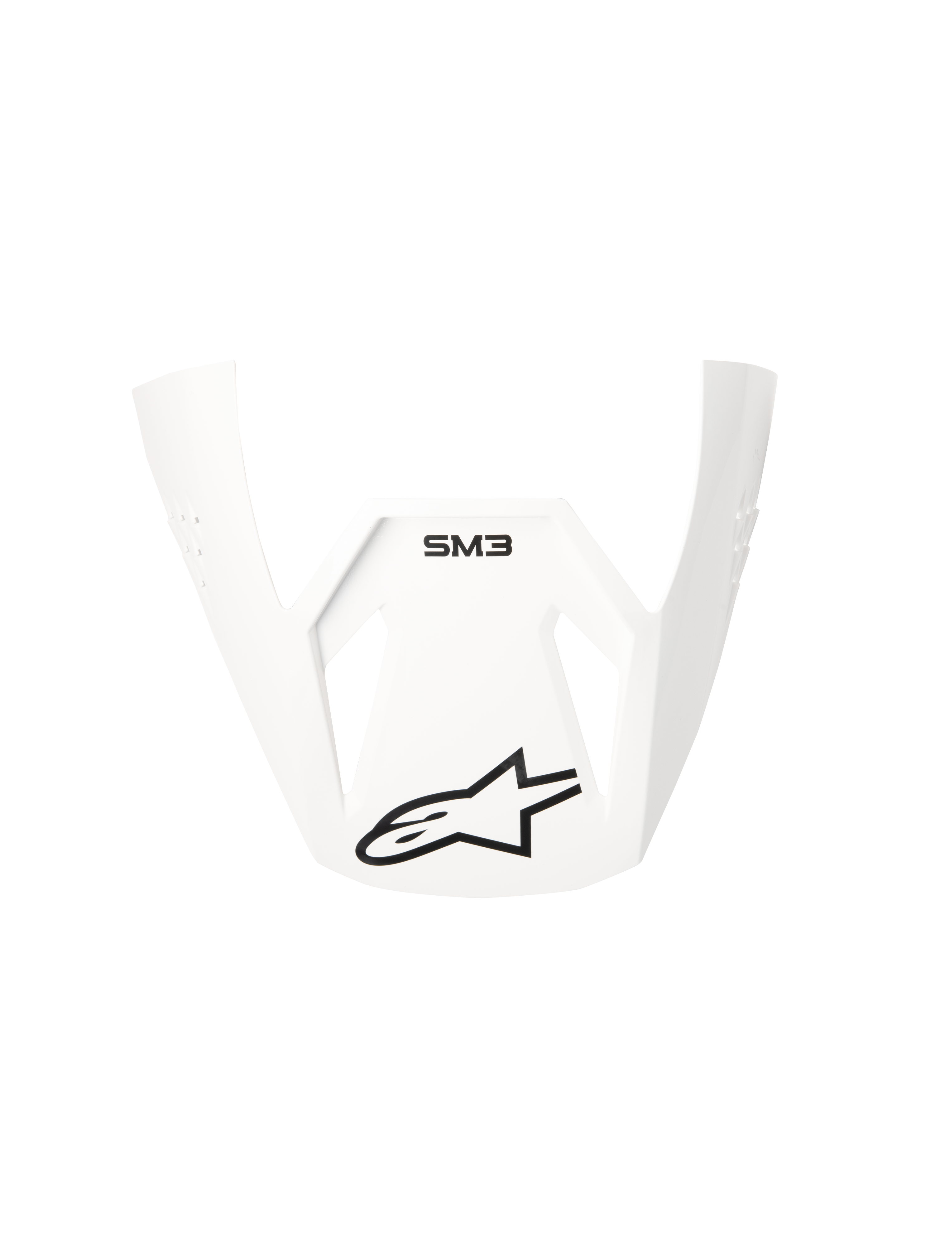 Alpinestars S-M3 Solid ECE06 Visier, weiß glänzender Ersatz-Helmschirm für Motocross-Helme, mit schwarzem SM3-Branding und Alpinestars Stern-Logo, kantiges und aerodynamisches Design für Offroad-Performance