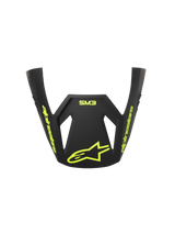 Visière Alpinestars S-M3 Radium ECE06, visière de remplacement pour casque de motocross, gris noir et jaune fluo mat, avec logo et lettrage Alpinestars jaune fluo, finition mate, design aérodynamique pour la course tout-terrain