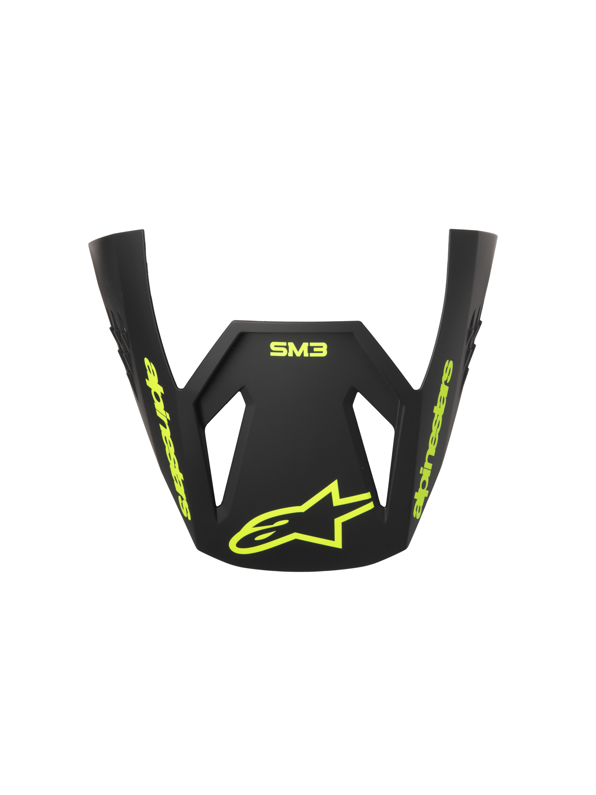 Visière Alpinestars S-M3 Radium ECE06, visière de remplacement pour casque de motocross, gris noir et jaune fluo mat, avec logo et lettrage Alpinestars jaune fluo, finition mate, design aérodynamique pour la course tout-terrain