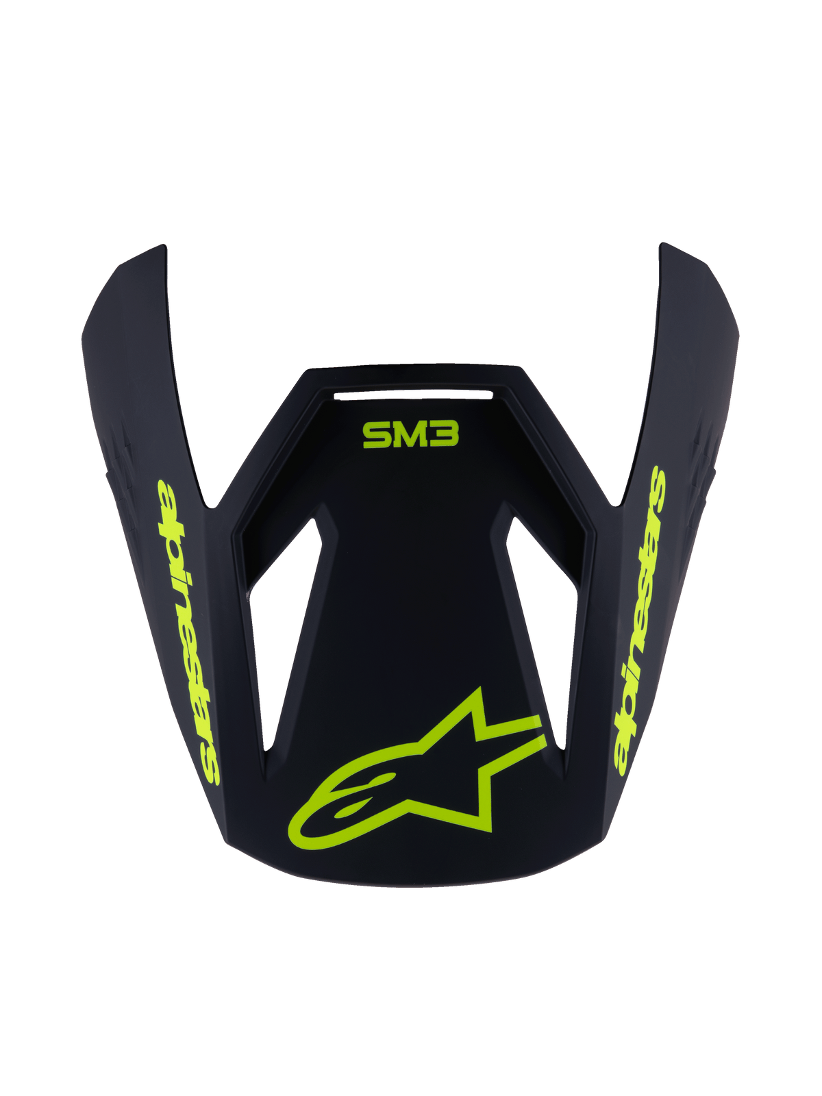 Alpinestars S-M3 Jeugd Radium vizier, vervangend vizier voor motorcrosshelmen, matzwart met fluoriserend gele graphics, voorzien van SM3-logo en Alpinestars-branding, hoekig aerodynamisch ontwerp