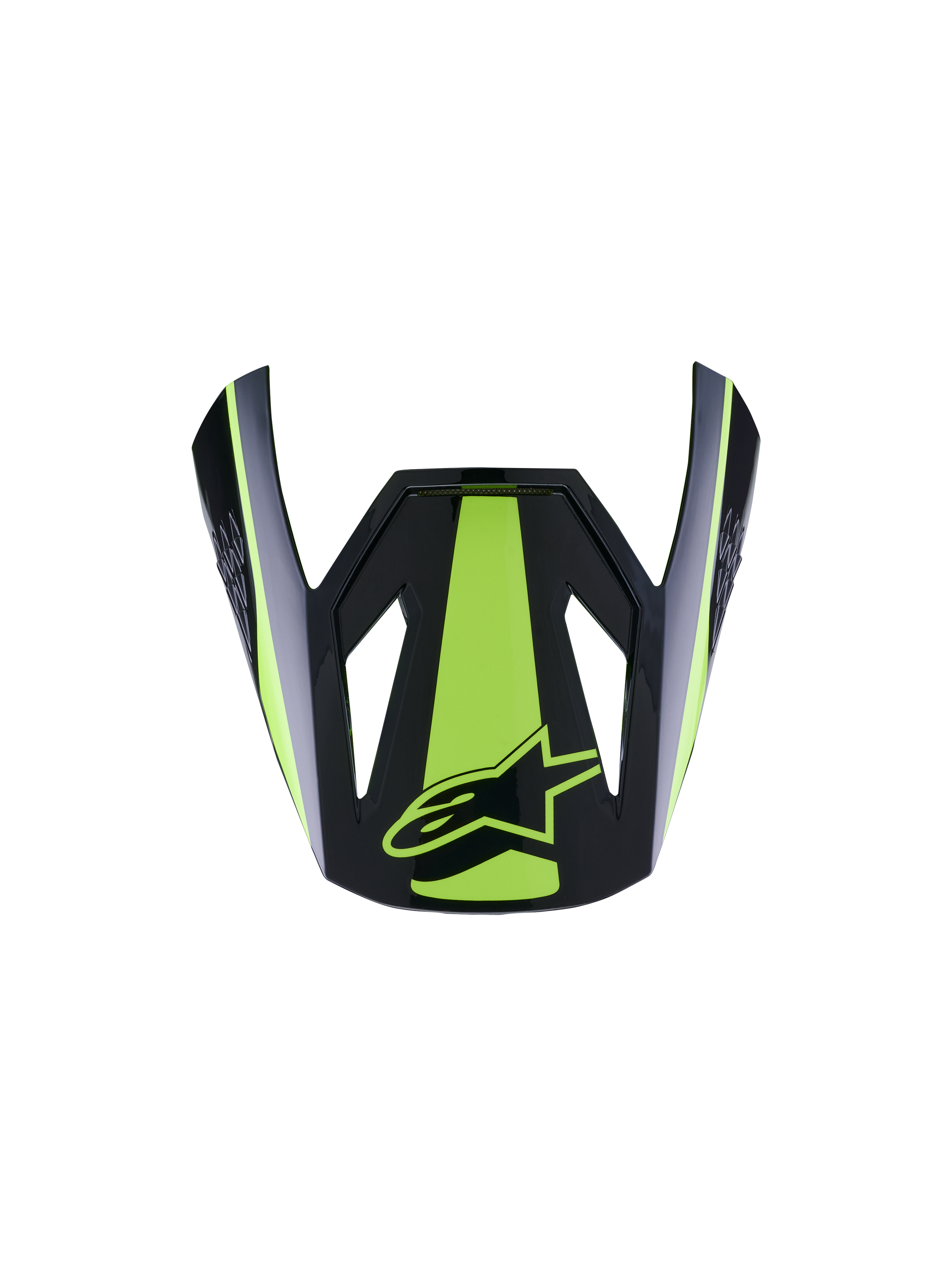 Alpinestars S-M3 Heat Visier ECE06, Motorradhelm-Visier, Gelb Fluo und Schwarz Glänzend, mit markantem fluoreszierend gelbem Mittelstreifen und Seitenakzenten, glänzendes schwarzes Finish mit gelbem Stern-Logo, aerodynamisches Schirm-Design für Motocross-Helme