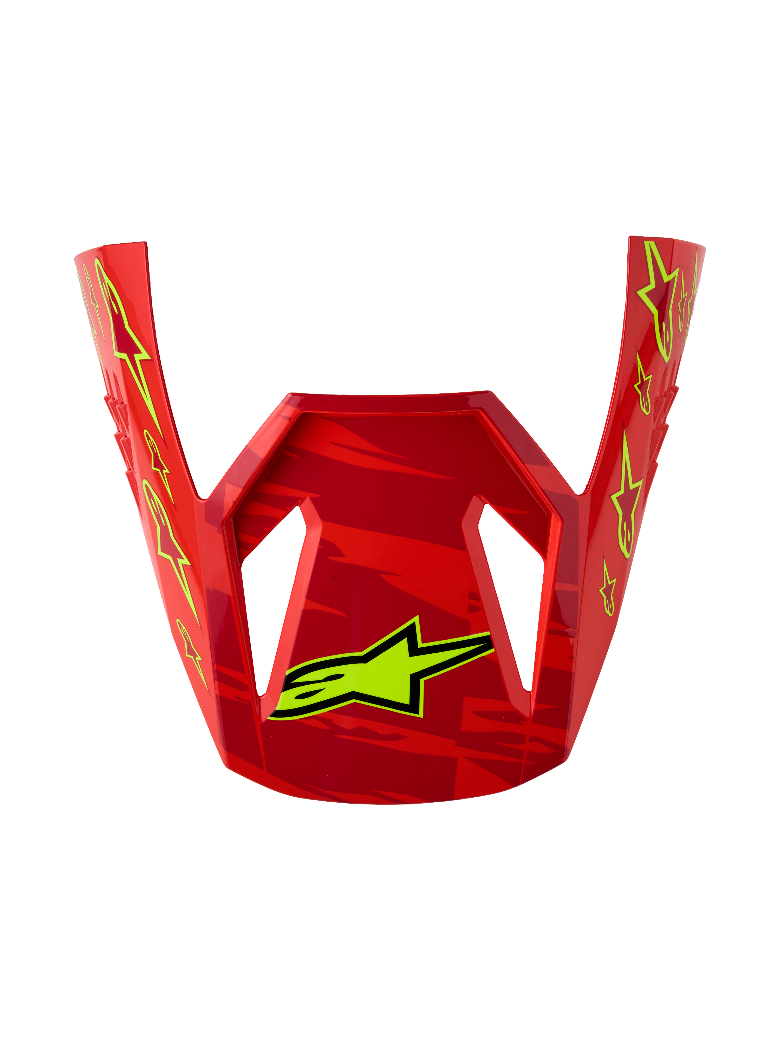 Alpinestars S-M3 Falcon vizier ECE06, rood en fluo geel reserveonderdeel voor motocrosshelm met ster-graphics.