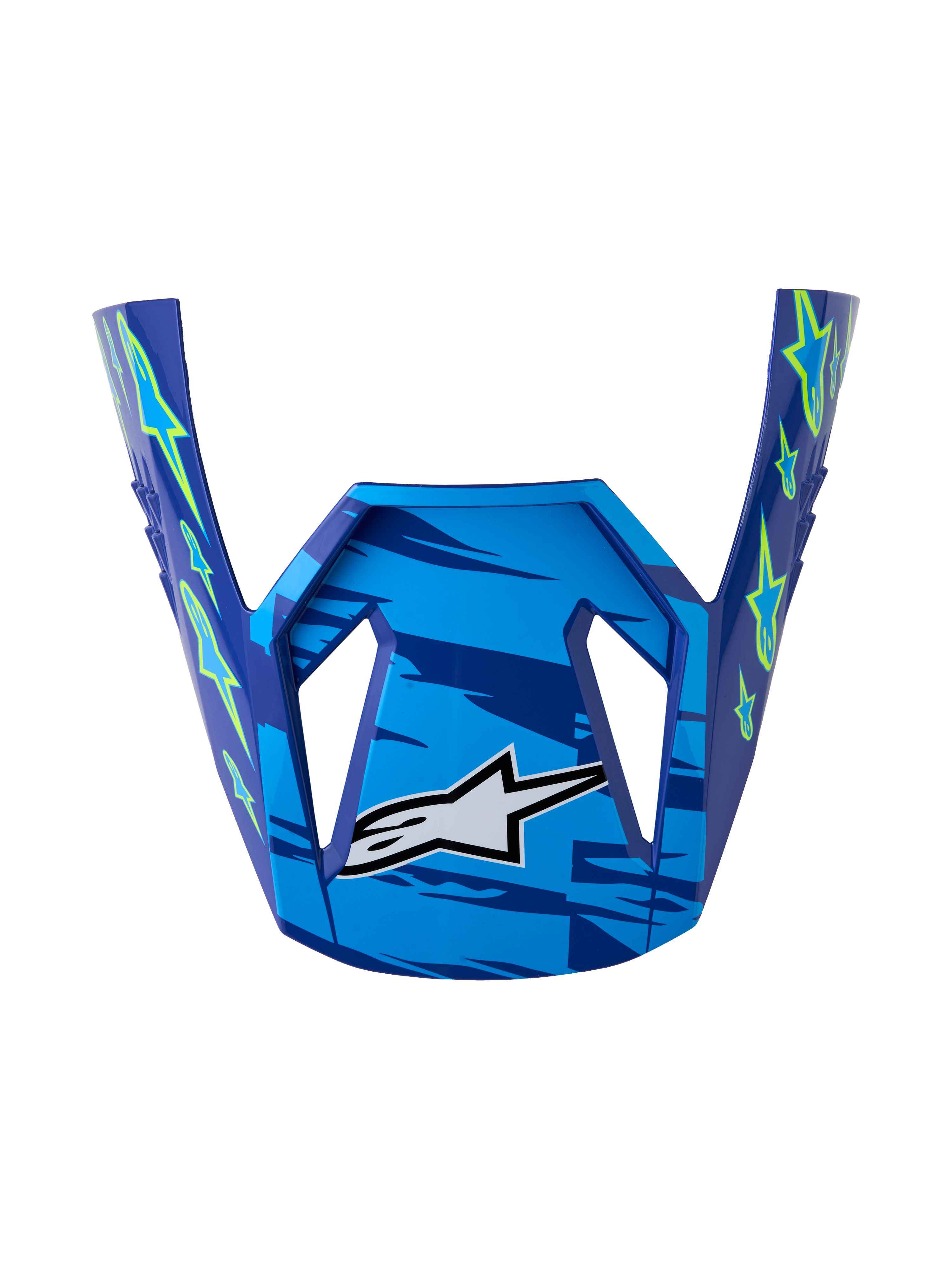 Alpinestars SM3 Falcon vizier ECE06, vervangende motorcrosshelmklep in glanzend blauw en fluogeel, voor off-road racing.