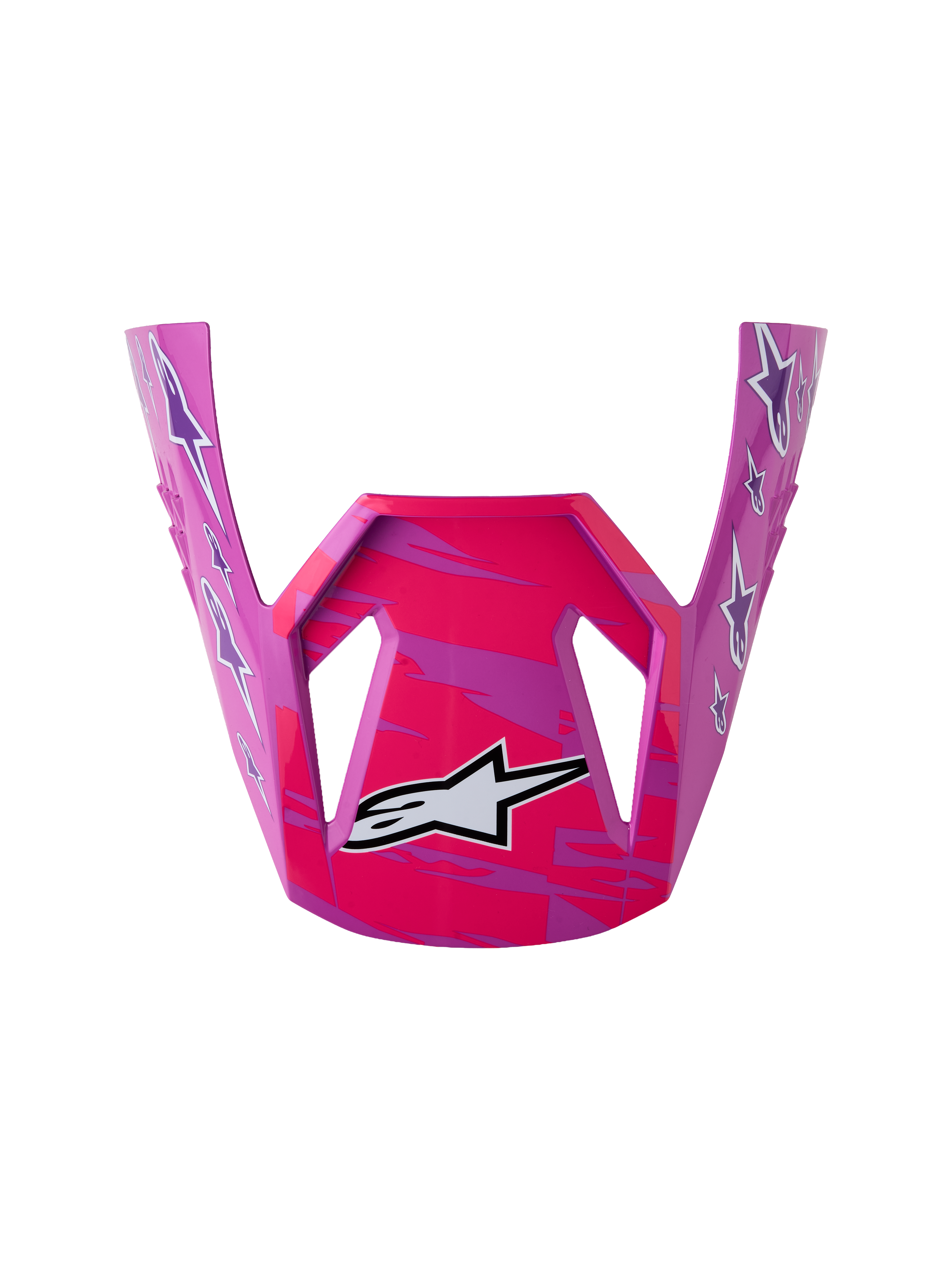 Alpinestars Jeugd SM3 Falcon vizier, paars en roze fluo reserveonderdeel voor motorcrosshelm, glanzend plastic met sterren.