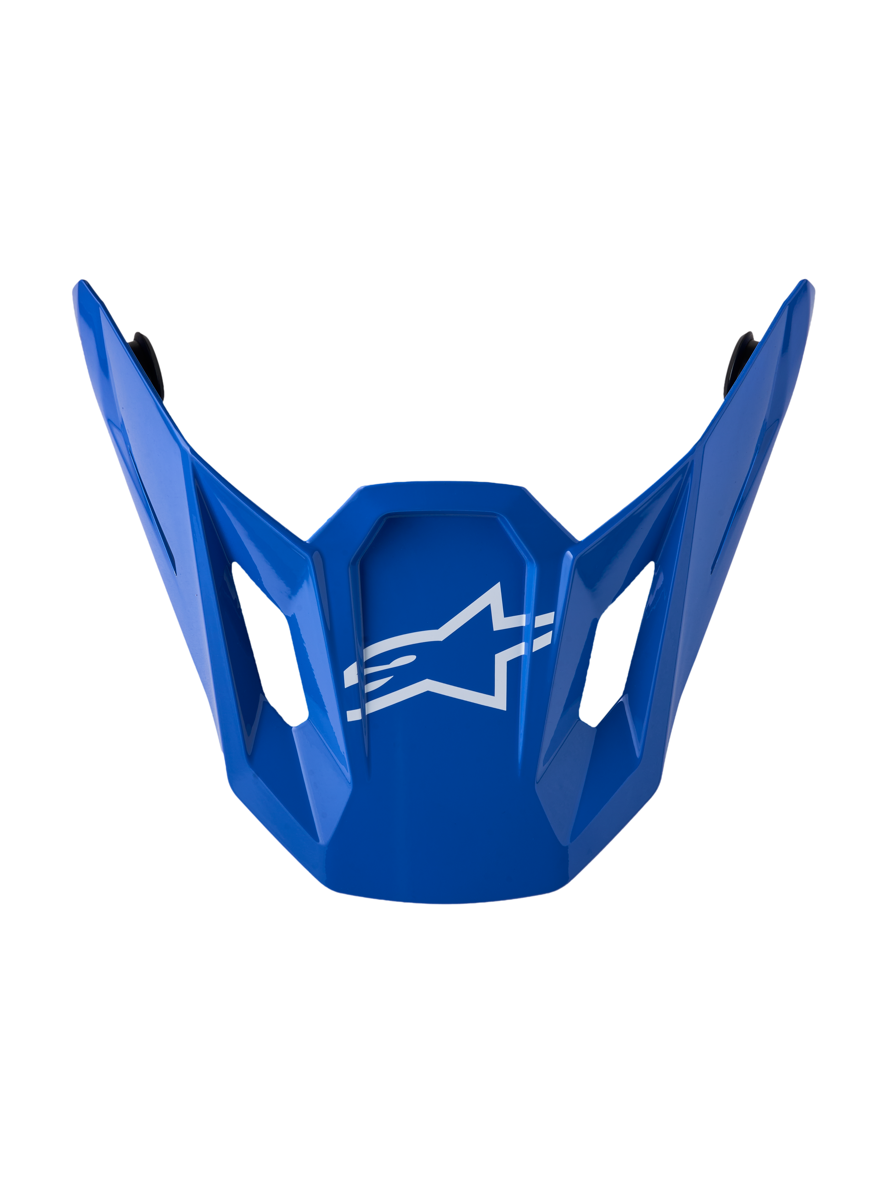 Alpinestars S-M7 Core vizier, glanzend blauw reserveonderdeel voor motorcrosshelm met een wit sterlogo.