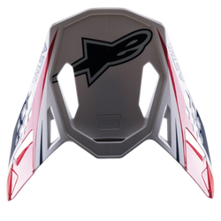 Alpinestars Supertech M10 Carbon Meta2 Visier, Motocross-Helm-Zubehör, glänzendes Finish in Weiß, Rot und Blau, großes schwarzes Astar-Logo oben, seitliches Branding, aerodynamisches Design mit Belüftungsausschnitten für Offroad-Helme