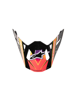 Alpinestars Supertech M10 Era Visor, Motocross Helmet Visor, Pink Violet and Yellow Fluo Glossy gradient, glossy black frame, angular aerodynamic shape with centered white logo, official replacement peak for off-road racing