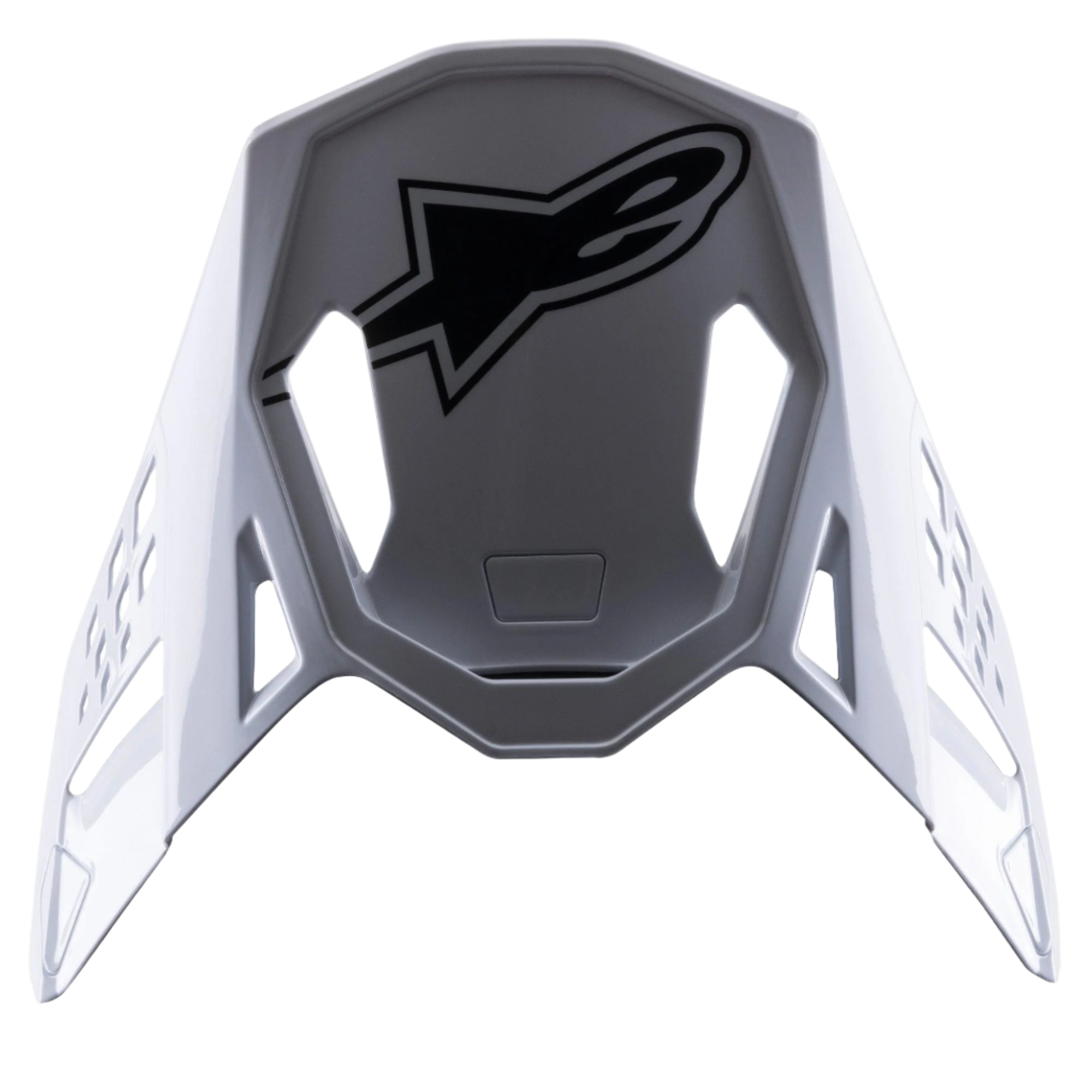 Alpinestars S-M8 Factory Visier, Ersatz-Helmschirm für Motocross-Helme, Weiß mit schwarzem Alpinestars-Logo, glänzende Oberfläche, aerodynamisches Design mit Belüftungsausschnitten