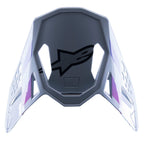 Alpinestars Supertech M10 Daytona 23 LE Visier, Ersatz-Motocross-Helmschild, Haze Gray mit lila und weißen Akzenten, mit schwarzem Logo auf der Unterseite, leichtes belüftetes Design für MX-Rennen