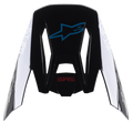 Alpinestars S-M5 Bond Helmet Visor, visière de rechange pour casques de motocross, noir et cyan brillant avec marquage latéral Astars blanc, vue de dessus avec logo étoile bleu et texte SM5 rouge