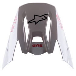 Alpinestars S-M5 Bond White Red Glossy Visor, visière de rechange pour casque de motocross, finition blanc brillant avec marquages 'SM5' et 'ASTARS' en rouge, logo étoile noir central, accessoire à clipser pour équipement de course tout-terrain