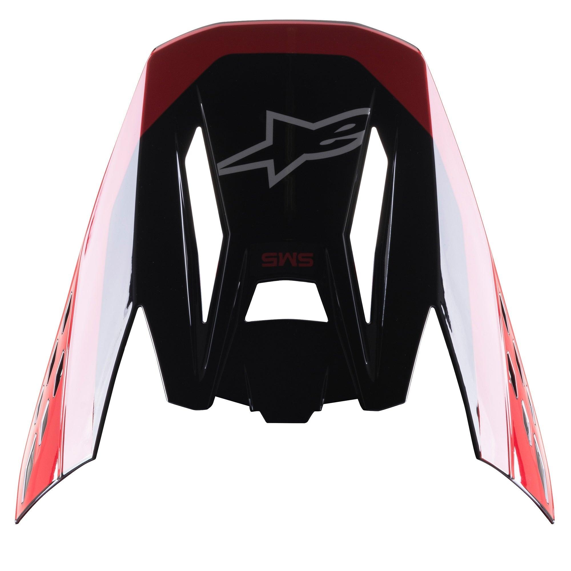 Alpinestars S-M5 Beam Vizier, motorcross helmaccessoire, glanzend zwart en rood, met een grijs sterlogo en rode SM5-branding, vervangend vizier voor off-road race-uitrusting
