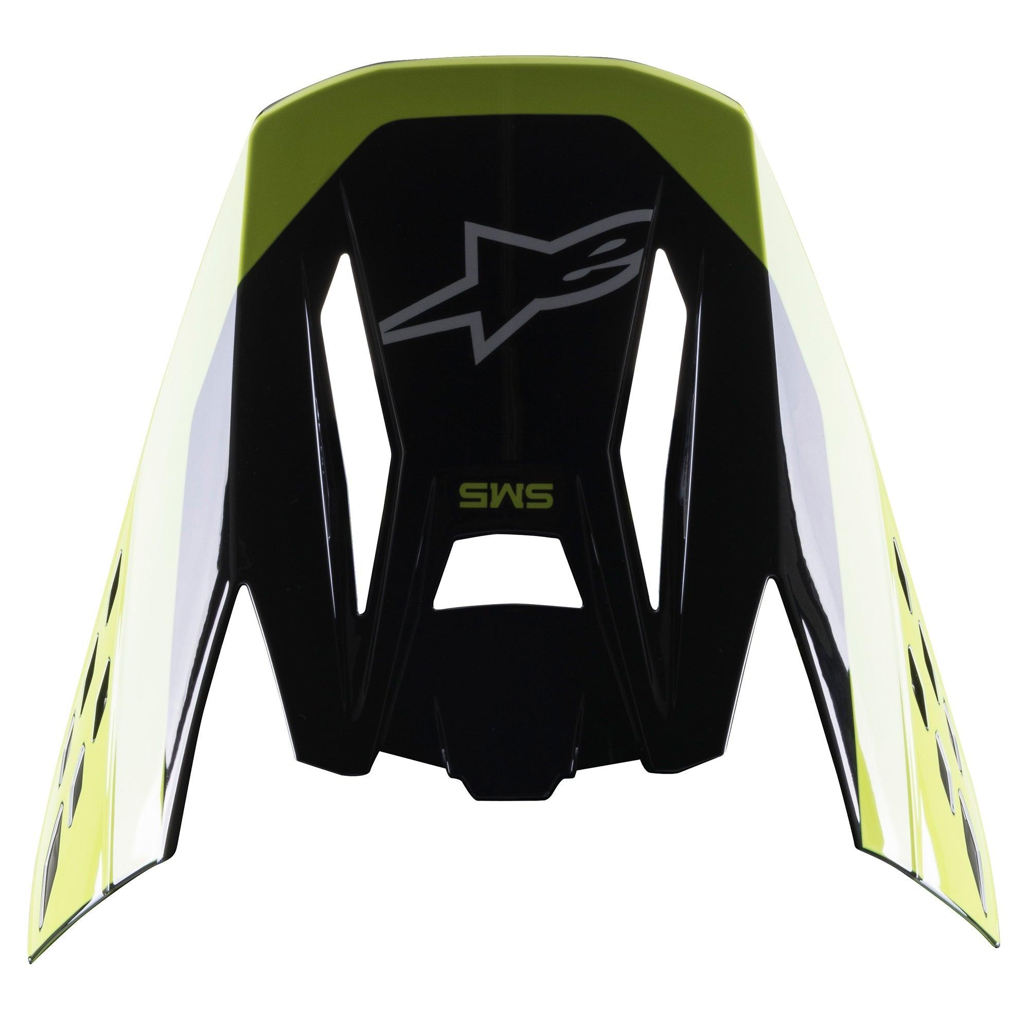 Alpinestars S-M5 Beam Visier, Motocross-Helmzubehör, Schwarz und Gelb Fluo Glänzend, mit S-M5-Branding und Alpinestars-Logo, glänzendes Finish für Offroad-Rennhelme
