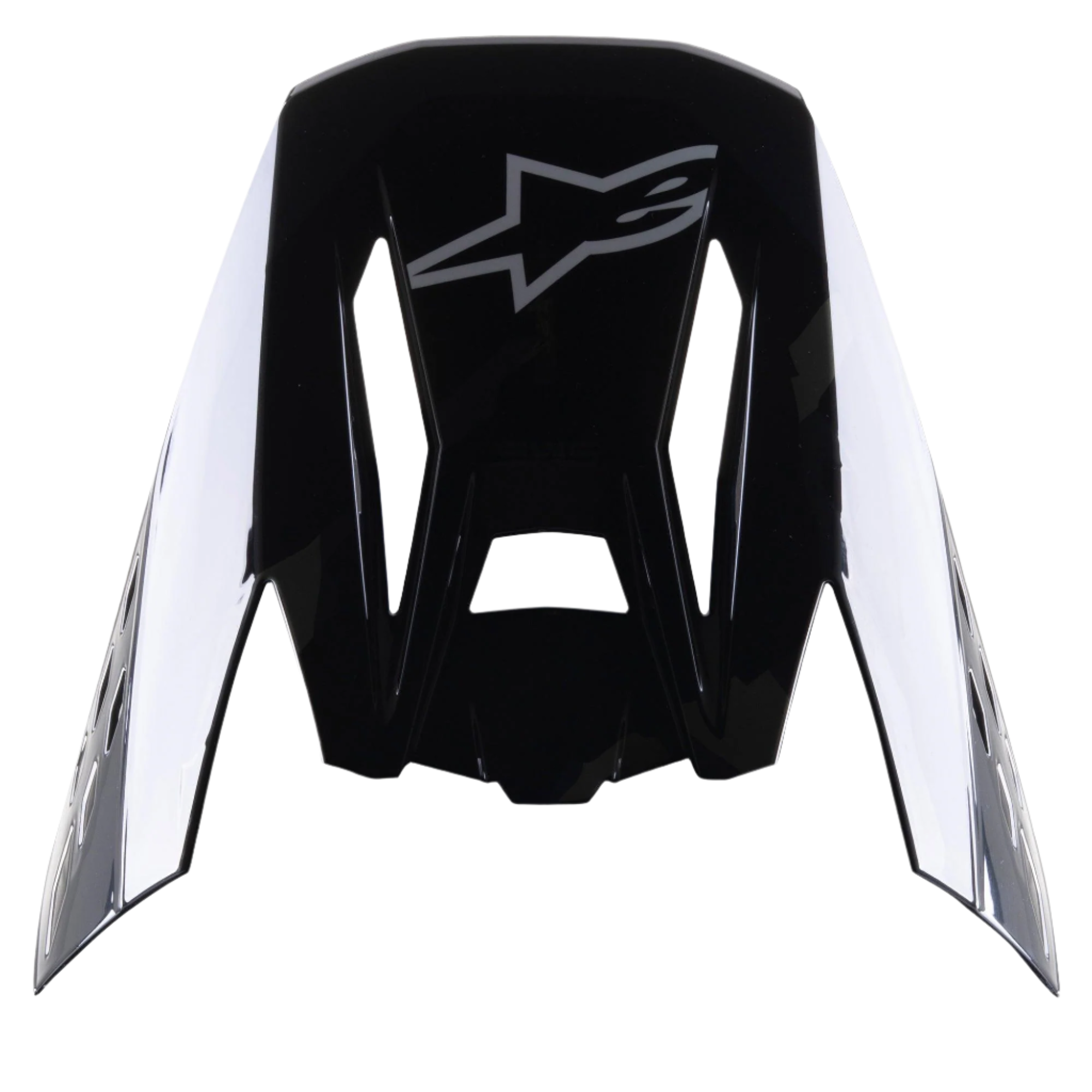 Alpinestars S-M5 Rover Visor, Motocross Helmet Accessory, Black Anthracite Camo Glossy, glossy black finish with grey star logo, aerodynamic design with cutouts for airflow