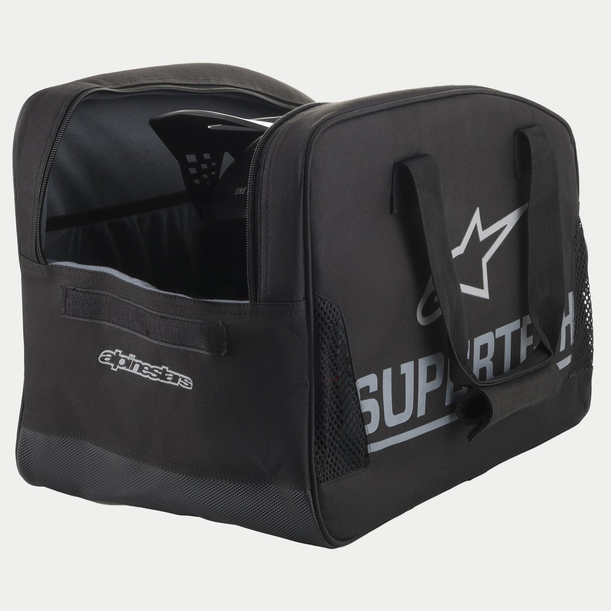 Alpinestars Supertech Semi Rigid Helmeltasche, Motocross-Helmchtasche, Schwarz und Silber, robuste Tragegriffe, stabile Halbstarre Konstruktion