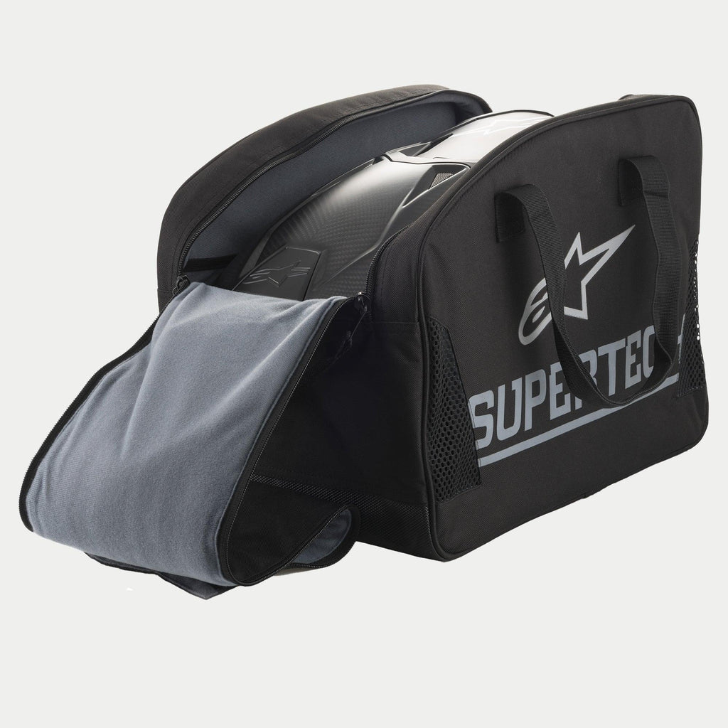 Alpinestars S M 10 Semi Rigid Tasche, halbstarrer Motorradhelm-Aufbewahrungsbeutel, Schwarz und Silber, großes Logo und weiches Innenfutter