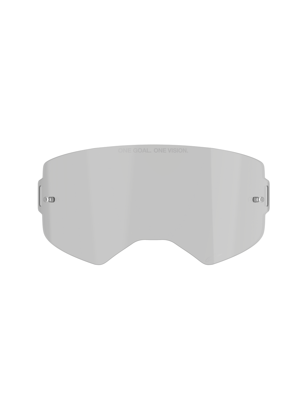 Alpinestars Supertech Smoke Lens, vervangende lens voor crossbril, medium rookgrijze tint, voorzien van 'ONE GOAL. ONE VISION.' tekst, gebogen polycarbonaat ontwerp met ingebouwde tear-off pinnen, off-road en motorcross accessoire