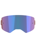 Alpinestars Supertech Spiegellinse, Motocross-Brillenzubehör, Mirror Blue mit lila Nuancen, mit Absolute Vision™ Technologie, integrierten Tear-off-Posts und dem Slogan „ONE GOAL. ONE VISION.“ am oberen Rand.