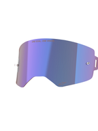 Alpinestars Supertech Spiegellinse, Ersatzlinse für Motocross-Brillen, Mirror Blue mit lila irisierendem Finish, mit integrierten Tear-Off-Pins, Schriftzug „ONE GOAL. ONE VISION.“ oben und Alpinestars-Logo unten, hochklares Polycarbonat für den Offroad-Rennsport