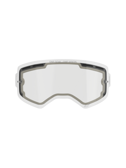 Alpinestars Supertech Double Pane Lens, Motocross Goggle Replacement Lens, Clear, vented design with grey foam seals, featuring 'ONE GOAL. ONE VISION.' branding on the top edge, curved anti-fog polycarbonate for off-road use.