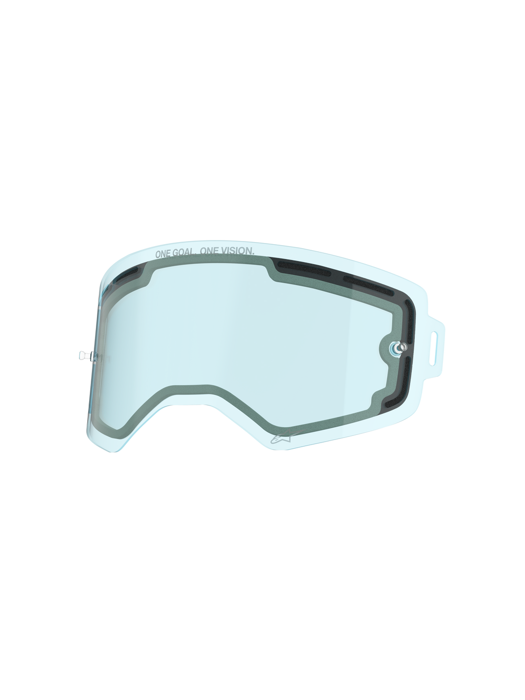 Alpinestars Supertech Scheibe, blau getönte belüftete Doppelscheibe für Motocross-Brillen, mit 'ONE GOAL. ONE VISION.' Schriftzug, schlagfeste Ersatzscheibe aus Polycarbonat für Schutz beim Motocross und Offroad-Rennsport