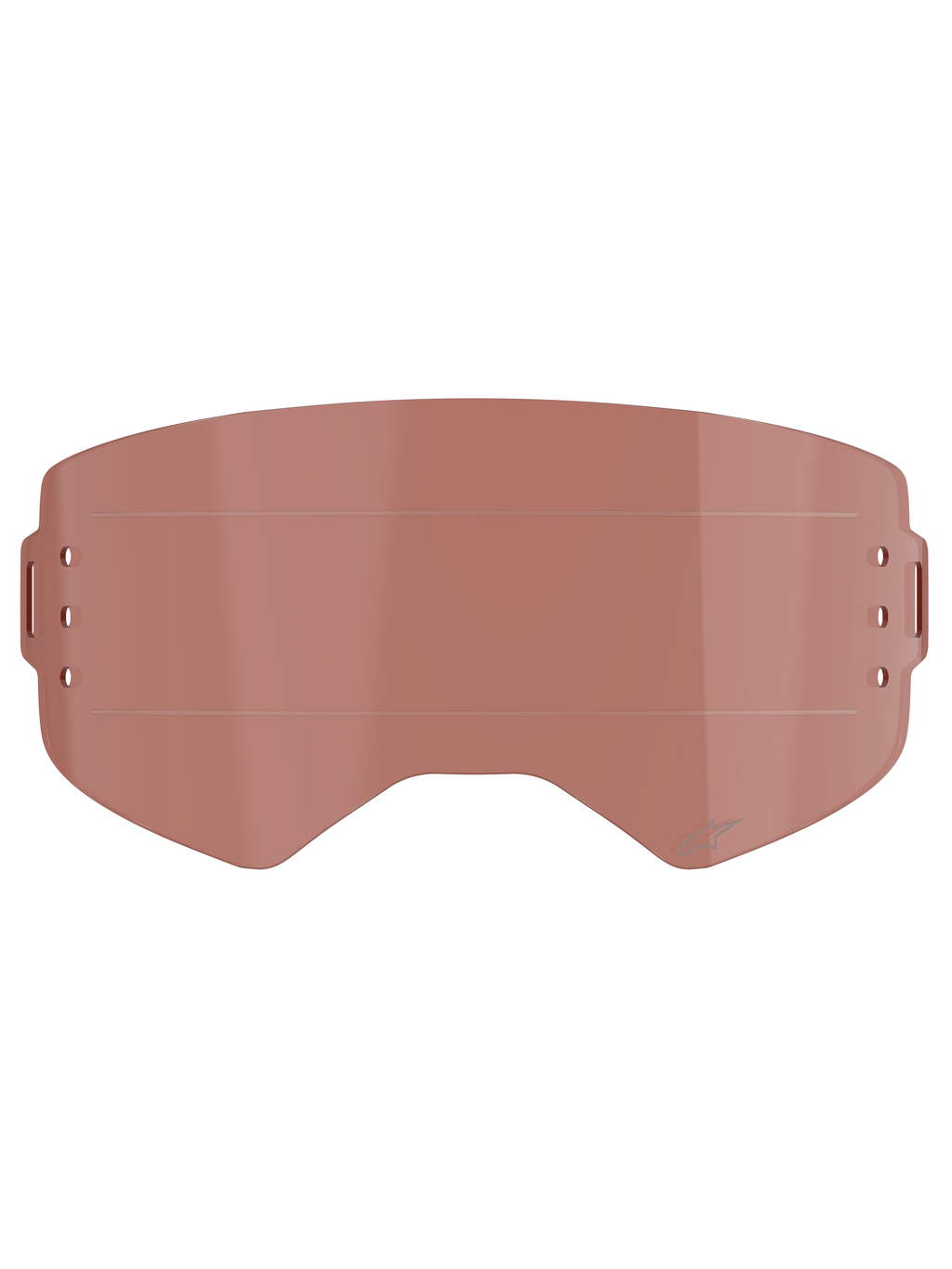 Lentille Alpinestars Supertech Wide Vision Roll-Off, accessoire pour lunettes, teinte cuivre/rose, avec lignes de glissement horizontales et points de fixation latéraux, en polycarbonate résistant aux chocs pour motocross et tout-terrain