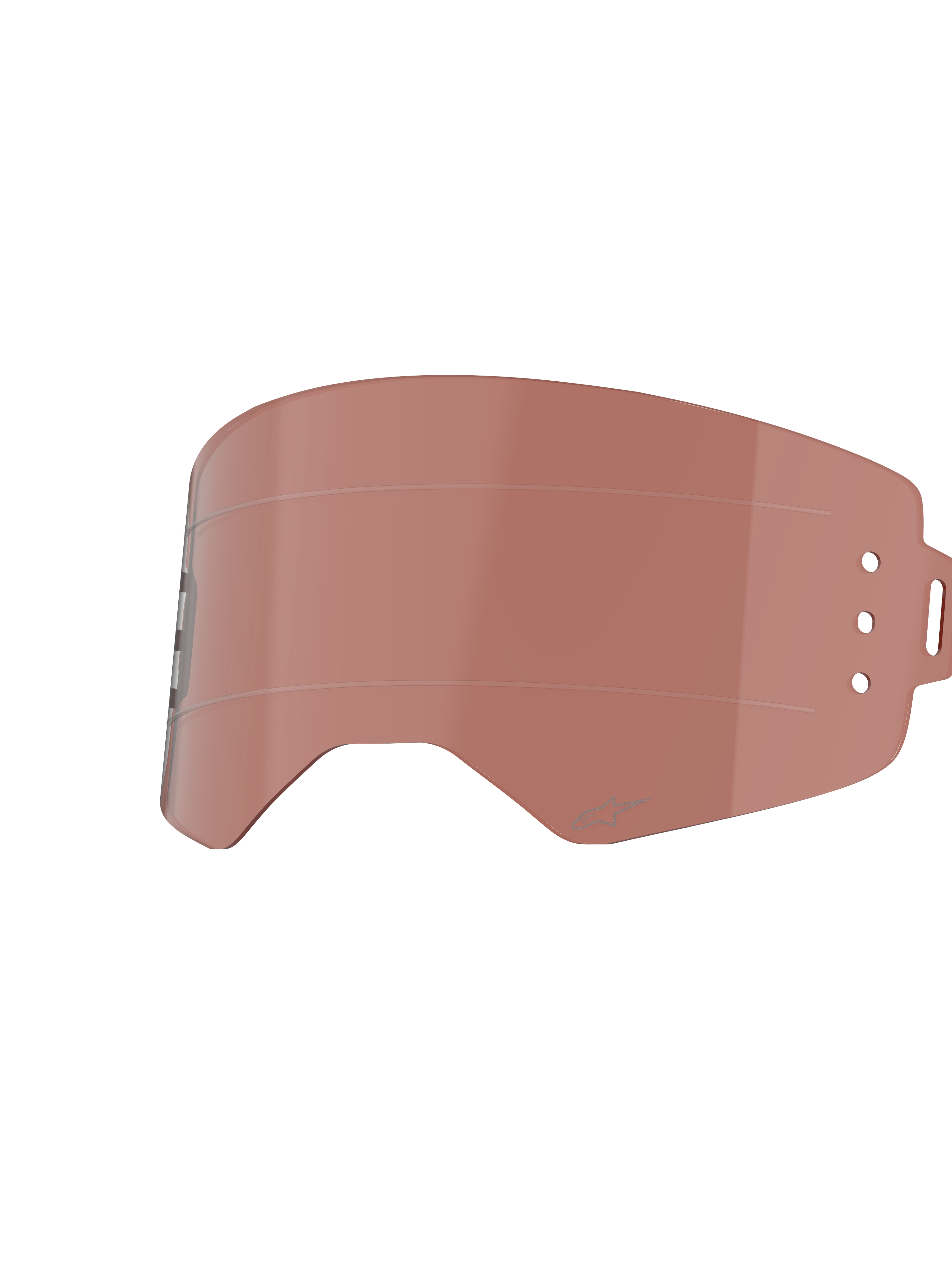 Lentille Roll-Off Alpinestars Supertech, teinte Cuivre Rose, lentille de remplacement pour lunettes de motocross, avec lignes de glissement horizontales et trous de montage pour boîtiers roll-off, construction en polycarbonate durable pour la course tout-terrain