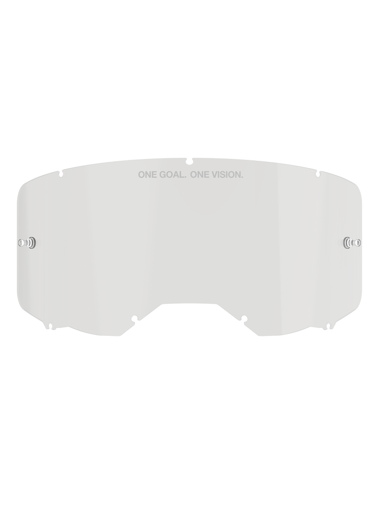 Alpinestars Vision 8-5-3 Linse, klare Ersatzlinse für Crossbrillen, Polycarbonat-Konstruktion mit integrierten Abreißstiften und Sieben-Punkt-Verriegelungssystem, mit „ONE GOAL. ONE VISION.“-Schriftzug, Augenschutz für Motocross und Offroad-Fahrten