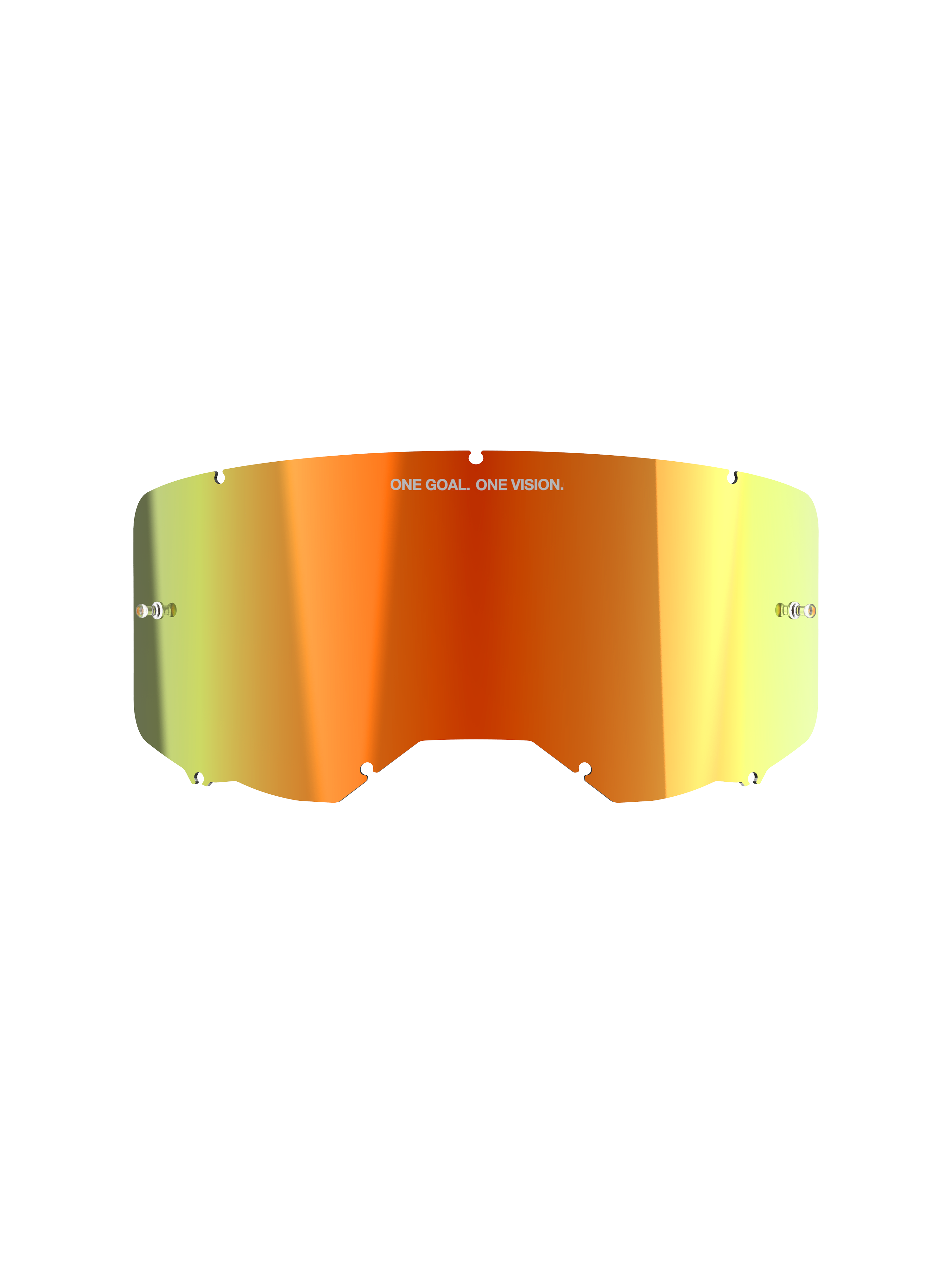 Alpinestars Vision 8-5-3 Spiegel-Linse, Motocross-Brillenzubehör, Mirror Red Finish mit orange-gelbem Farbverlauf, „ONE GOAL. ONE VISION.“ Schriftzug, integrierte Abreißstifte, eingekerbte Ränder für sichere Rahmenmontage
