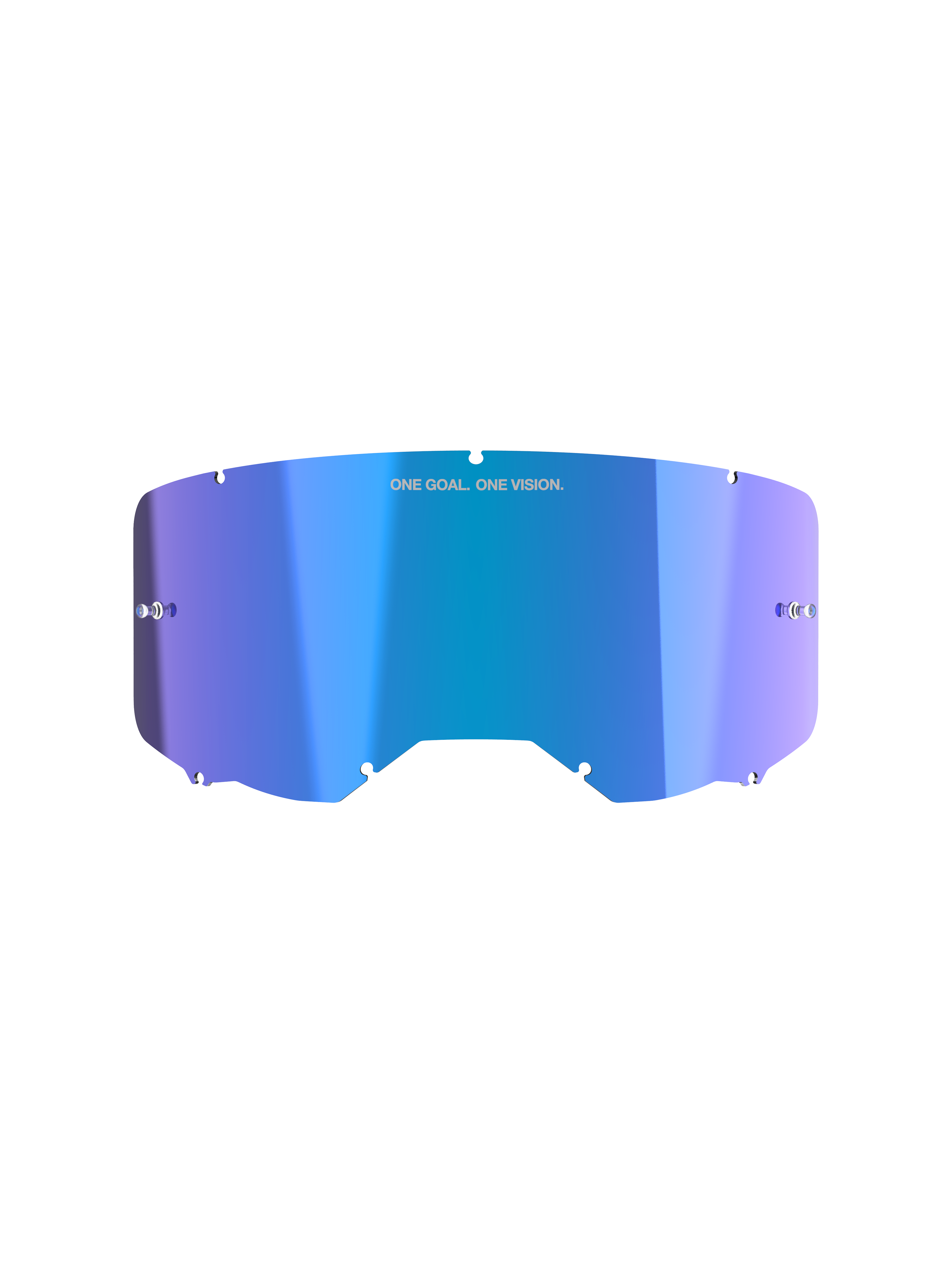 Alpinestars Vision 8-5-3 Spiegellens, accessoire voor motorcrossbrillen, spiegelblauw met paars kleurverloop, reflecterende spiegelende afwerking, voorzien van 'ONE GOAL. ONE VISION.' branding, gebogen polycarbonaat ontwerp met bevestigingsinkepingen en tear-off posts voor motorcrossbrillen