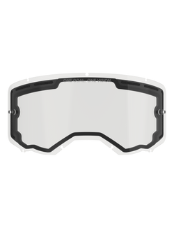 Alpinestars Vision 8-5-3 Dual Pane Lens, Clear replacement lens for motocross goggles, featuring a black inner seal with top ventilation ports, side tear-off posts, "ONE GOAL ONE VISION" branding on the upper border, off-road racing accessory