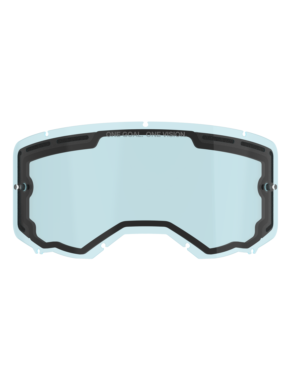 Alpinestars Vision 8-5-3 Doppelscheibe, hellblau getöntes Ersatz-Brillenglas, schwarze Innendichtung mit „ONE GOAL. ONE VISION.“ Branding, seitliche Abreißstifte, gebogenes Design mit Belüftung oben für Motocross und Offroad-Fahrten