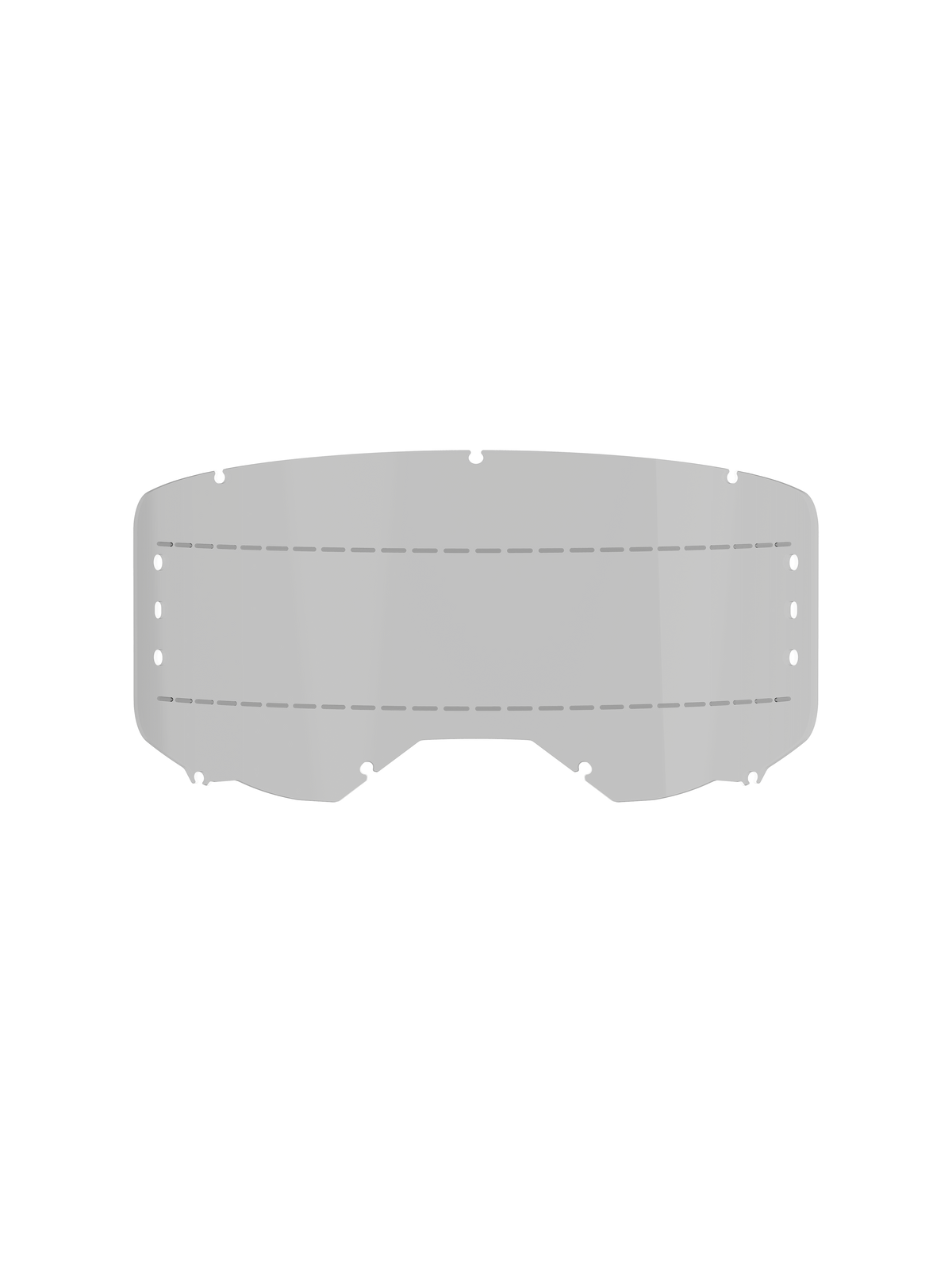 Alpinestars Vision 8-5-3 Roll Off Film, Goggles Accessory, Smoke, featuring a curved polycarbonate lens with silicone glide lines, mounting holes for roll-off canisters, and anti-fog coating for motocross and off-road racing