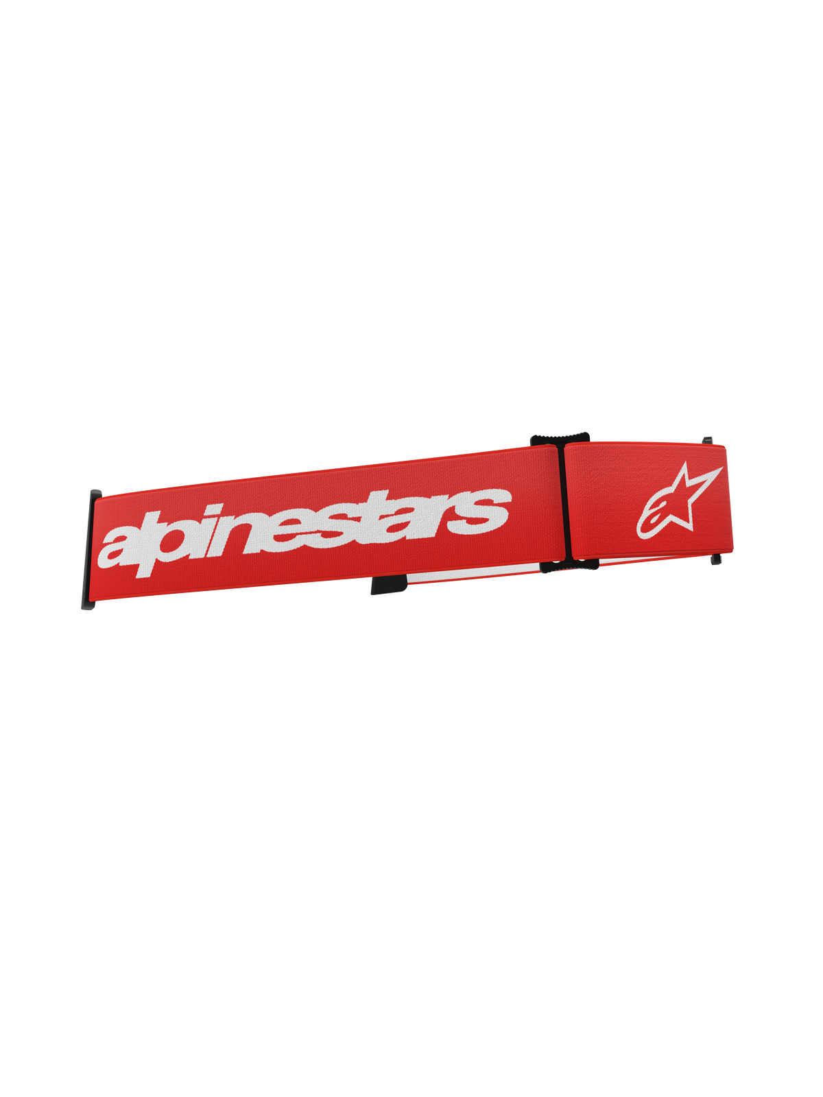 Sangle de lunettes Alpinestars Supertech, sangle de remplacement rouge pour masque de motocross avec logo et texte Alpinestars blancs, clips de réglage noirs, tissu élastique tissé