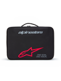 Alpinestars Supertech Vision Goggles Case, étui de protection noir avec poignée supérieure, logo de marque gris, grand logo étoile rouge et slogan "ONE GOAL. ONE VISION.", rangement durable pour lunettes de motocross