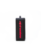 Étui pour masque Alpinestars Supertech Vision, accessoire pour masque de motocross, noir avec grand marquage rouge vertical, étui de rangement rectangulaire structuré avec fermeture éclair et poignée rembourrée