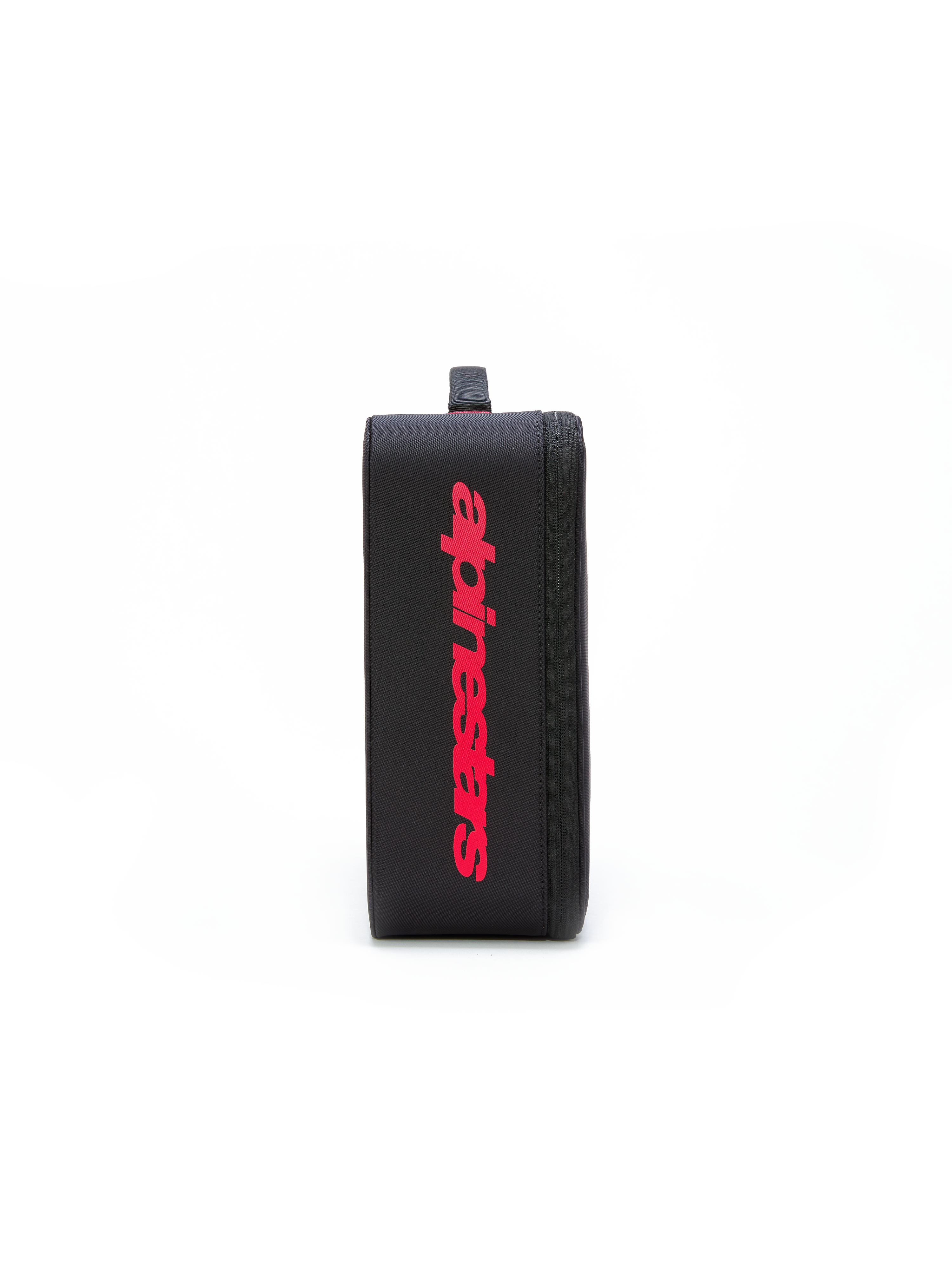 Étui pour masque Alpinestars Supertech Vision, accessoire pour masque de motocross, noir avec grand marquage rouge vertical, étui de rangement rectangulaire structuré avec fermeture éclair et poignée rembourrée