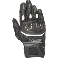 Gants Alpinestars SPX Air Carbon V2 pour femme, noir et anthracite, gants de moto à manchette courte avec protection des articulations en fibre de carbone, cuir perforé et panneaux en mesh pour la circulation de l'air, bande blanche contrastée et logo SPX