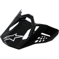 Alpinestars Supertech M10/M8 Visor, visière de casque de motocross, noir brillant avec logo étoile blanc, design aérodynamique avec ouvertures de ventilation
