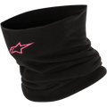 Alpinestars Neck Warmer, zwarte fleece tubulaire nekwarmer met roze sterlogo, zachte warme stof voor motorrijden bij koud weer en motorsport