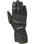 Alpinestars Jet Road handschoenen, zwarte motorhandschoenen, Gore-Tex waterdicht, leer en textiel constructie, lange manchet, versterkte knokkelbescherming, reflecterende biezen, adventure touring uitrusting